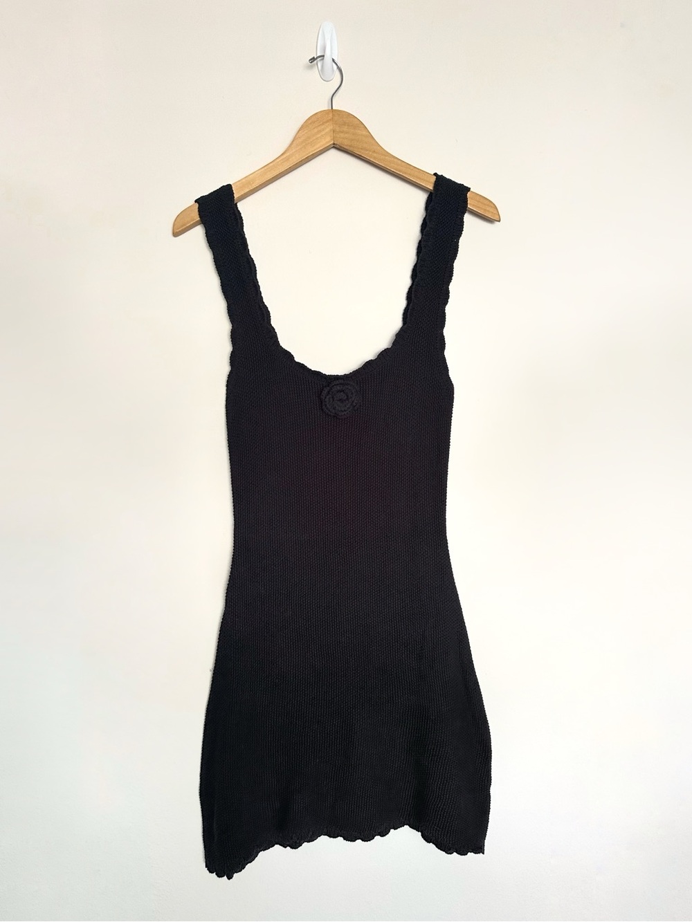 Wild Fable Viral Rosette Mini Black Knit Sweater Tank Dress with Crochet Flower - Picture 2 of 8